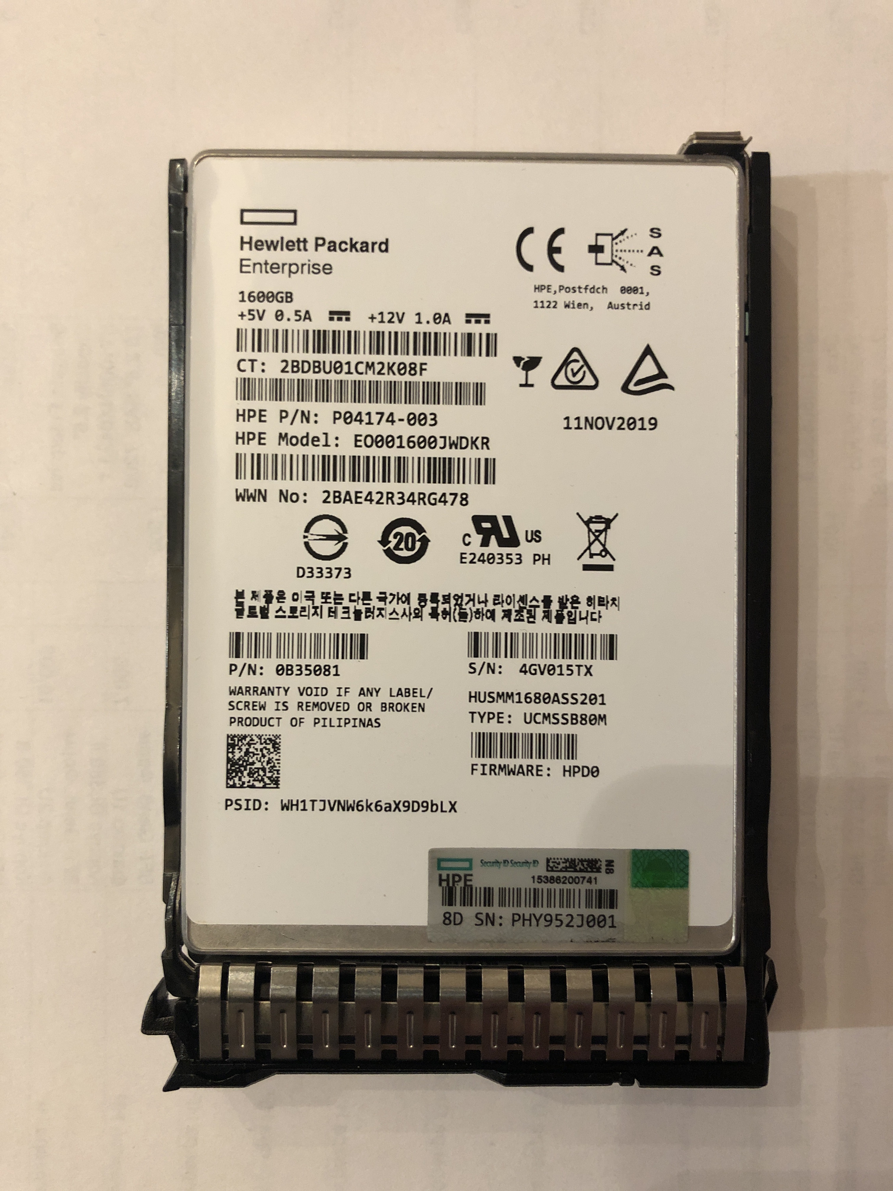 SAS SSD (HP 1,6 Tb 2,5" SAS EO001600JWDKR P/N:P04174-003 (HUSMM1680ASS201))