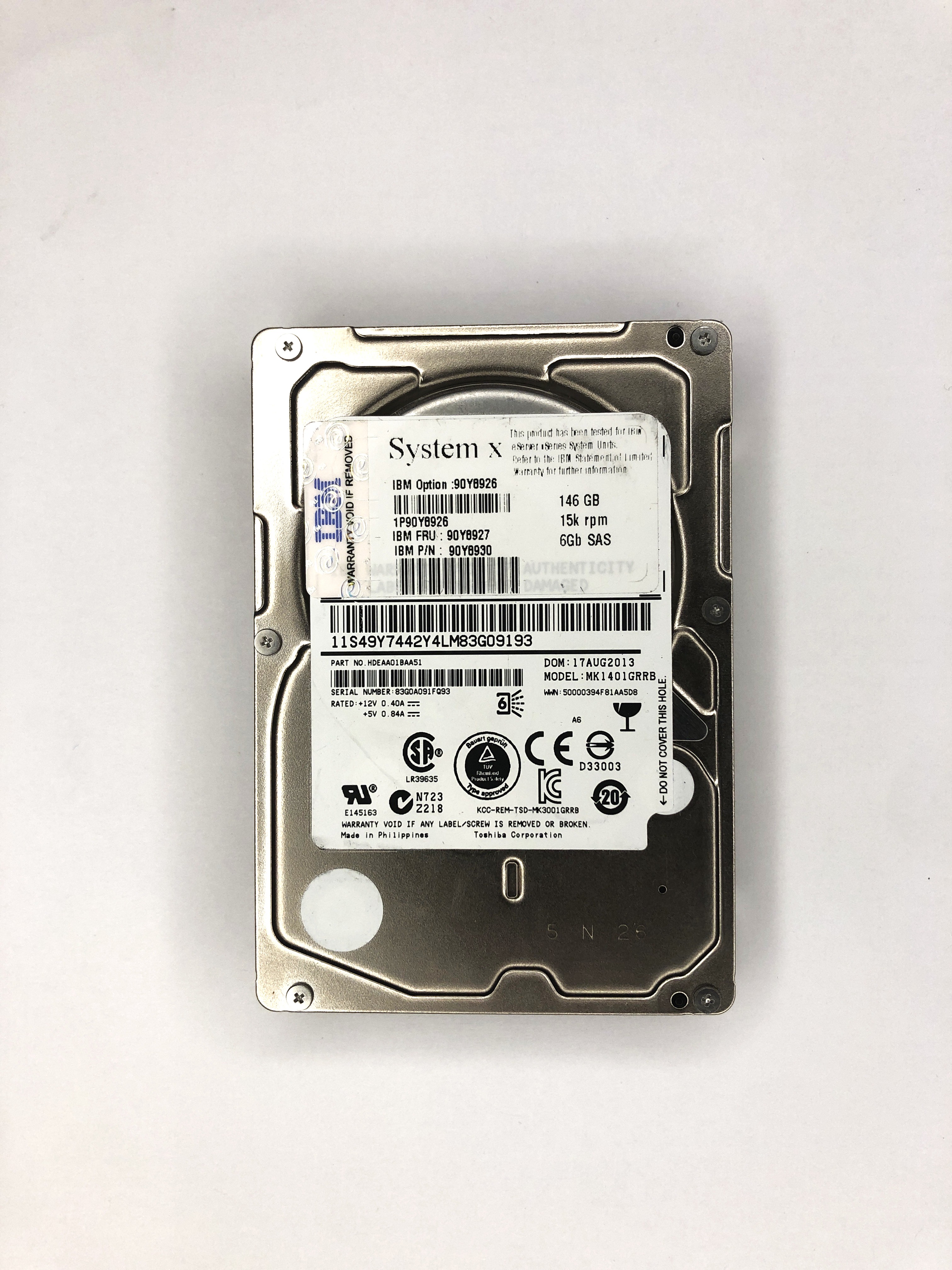 SAS HDD (IBM TOSHIBA  2.5", 15000 RPM, 146 GB, SAS, MK1401GRRB, HDD (42D0678))