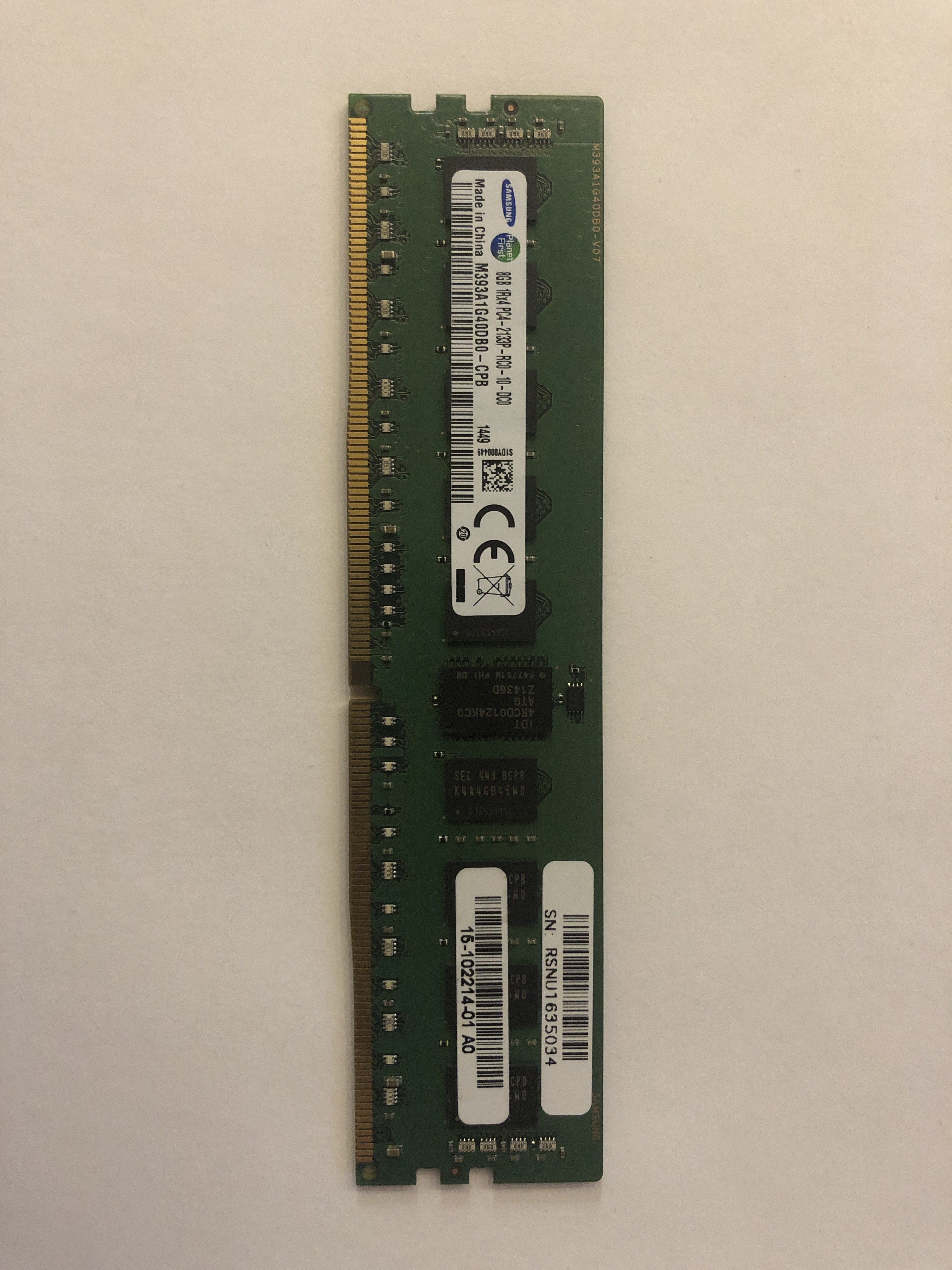 Оперативная память 8 Gb REG (Samsung 8Gb 1Rx4 PC4-2133P-RC0-10-DC0 M393A1G40DB0-CPB 15-102214-01)