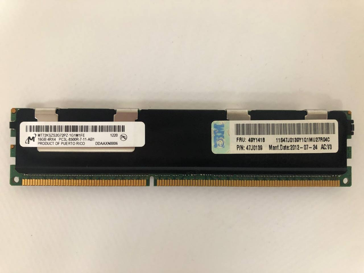 Оперативная память 16 GB REG (IBM Micron 16GB 4Rx4 PC3L-8500R-7-13 MT72KSZS2G72PZ (FRU:49Y1418))