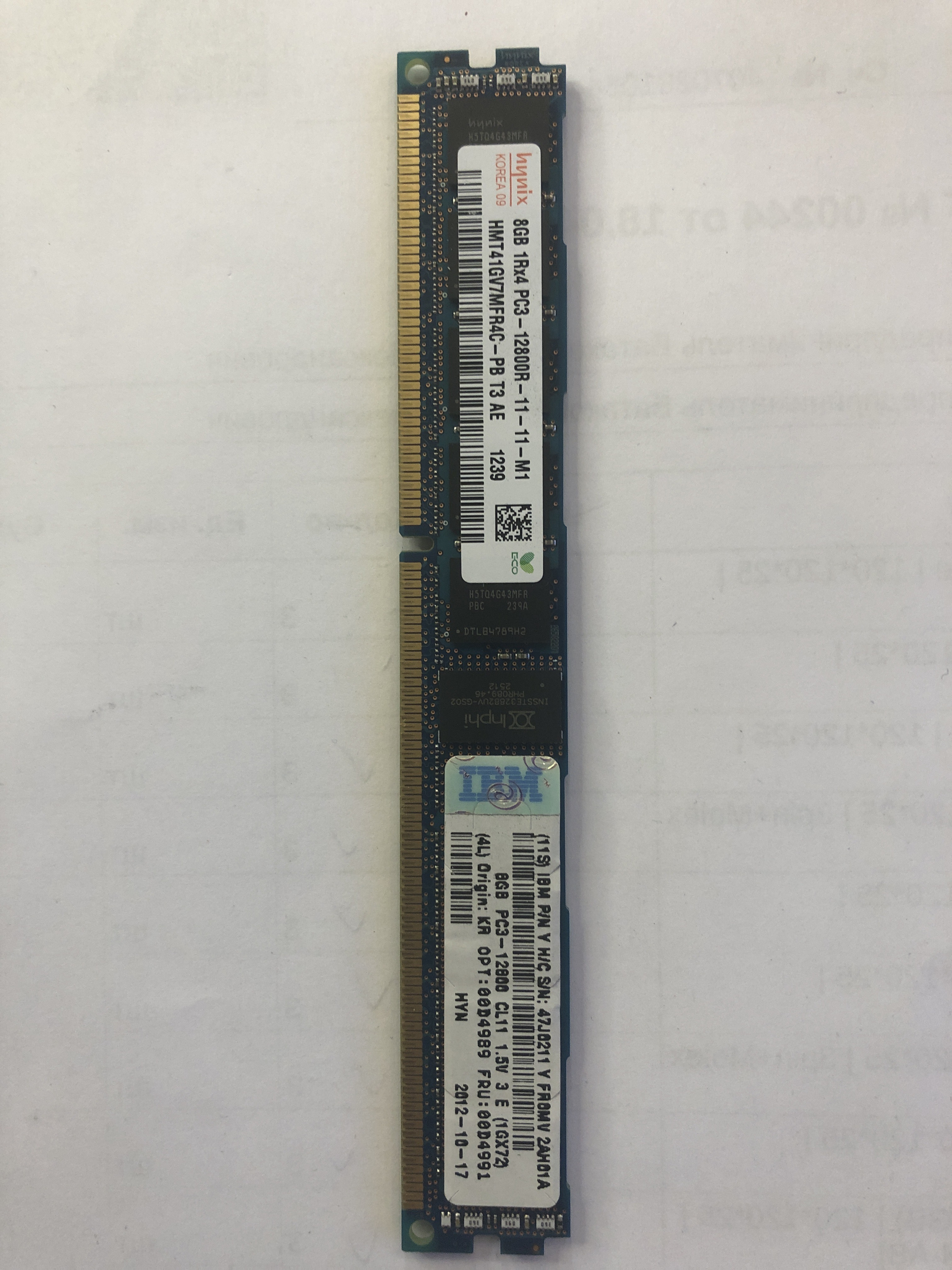 Оперативная память 8 GB REG (IBM Hynix PC3 8Gb 1Rx4 12800R-11-11-M1 HMT41GV7MFR4C-PB (FRU:00D4991) Low profile)