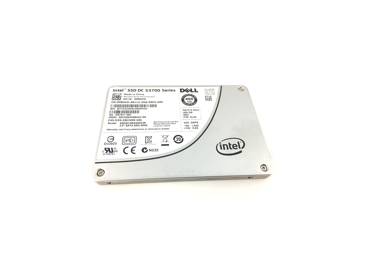 SATA SSD-накопитель (DELL INTEL  SSD S3710 Series SSDSC2BA400G4R 400GB, 6Gb/s 2.5", SATA III (07C7FK))