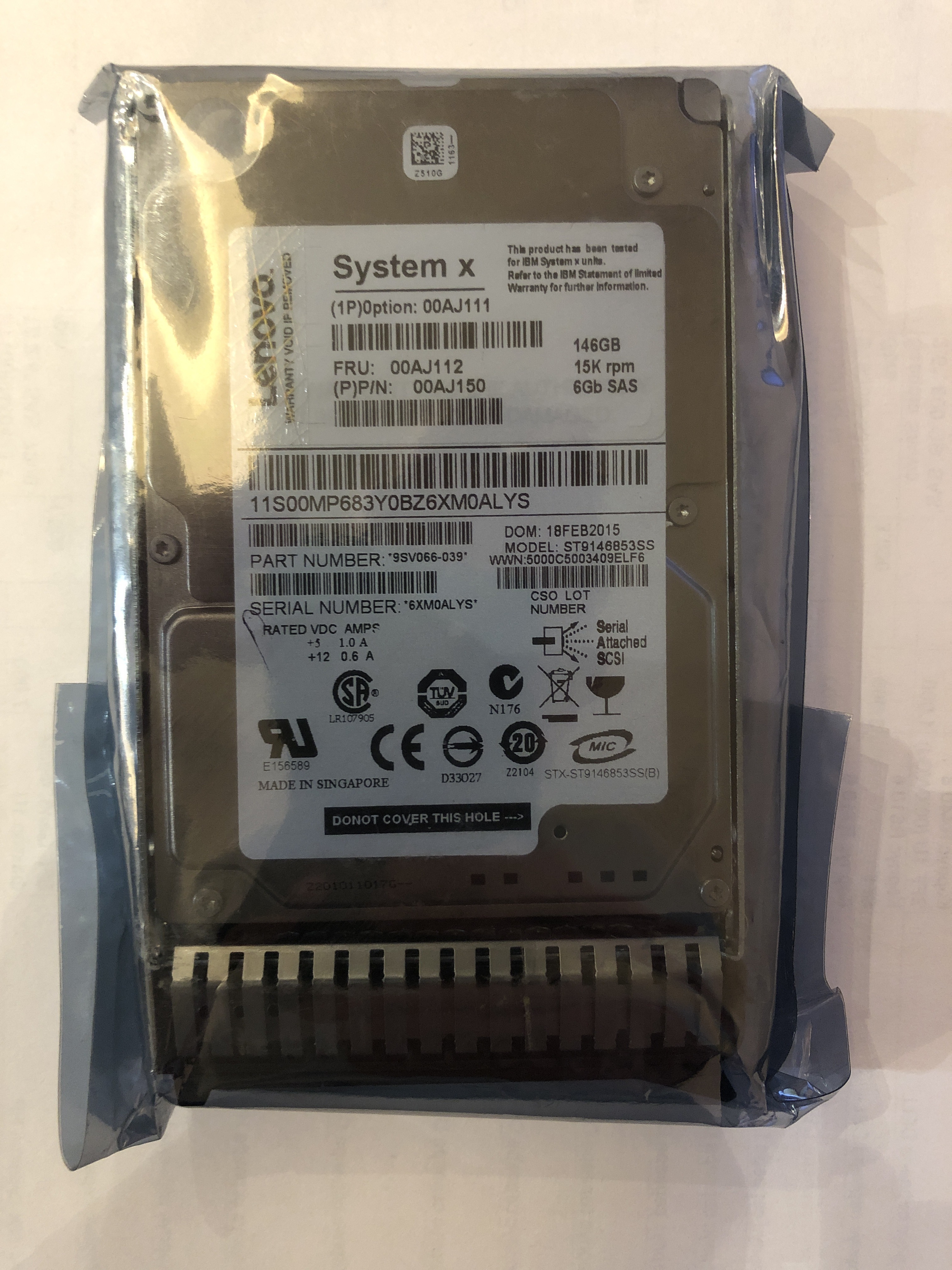 SAS HDD (NEW LENOVO IBM 2.5", 15000 RPM, 146 GB, SAS, 00AJ111 , ST9146853SS, HDD)